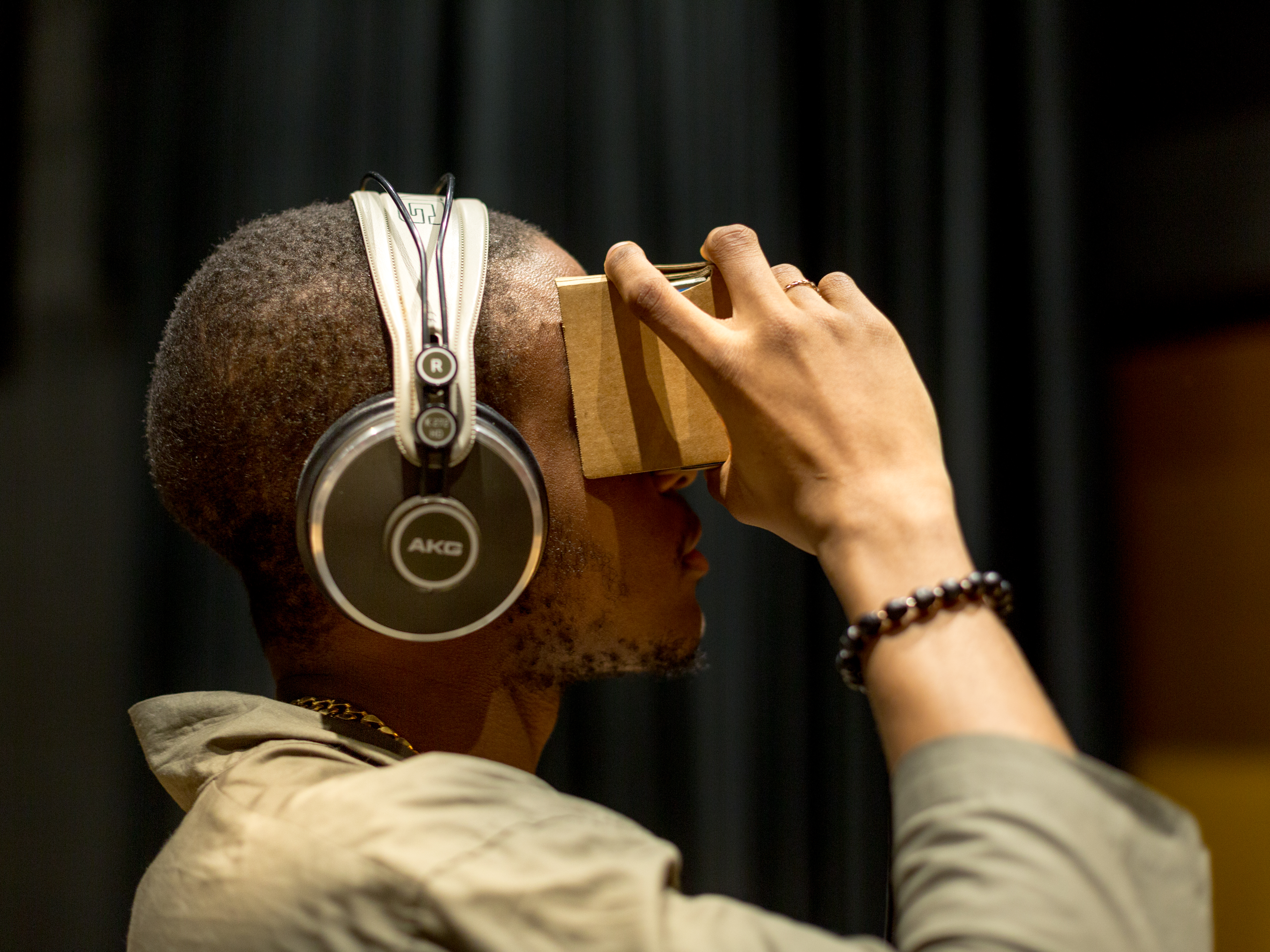 Student using cardboard VR headset