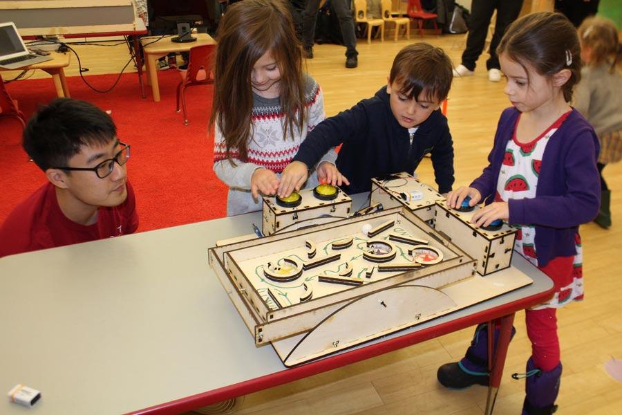 Children playing with a labyrinth