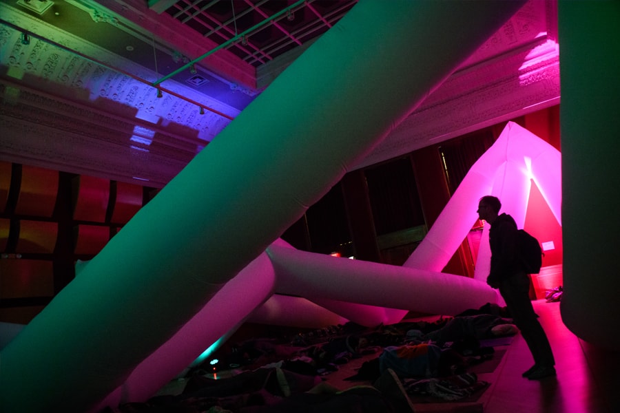 Inflatable sculptures fill the Alumni Concert Hall during the Snoozefest event at Carnegie Mellon